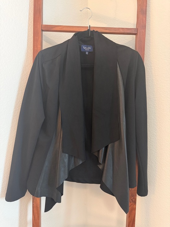 Splendid Jackets & Blazers - Splendid Black Draped Open-Front Blazer with Faux Leather Accents Size Medium
